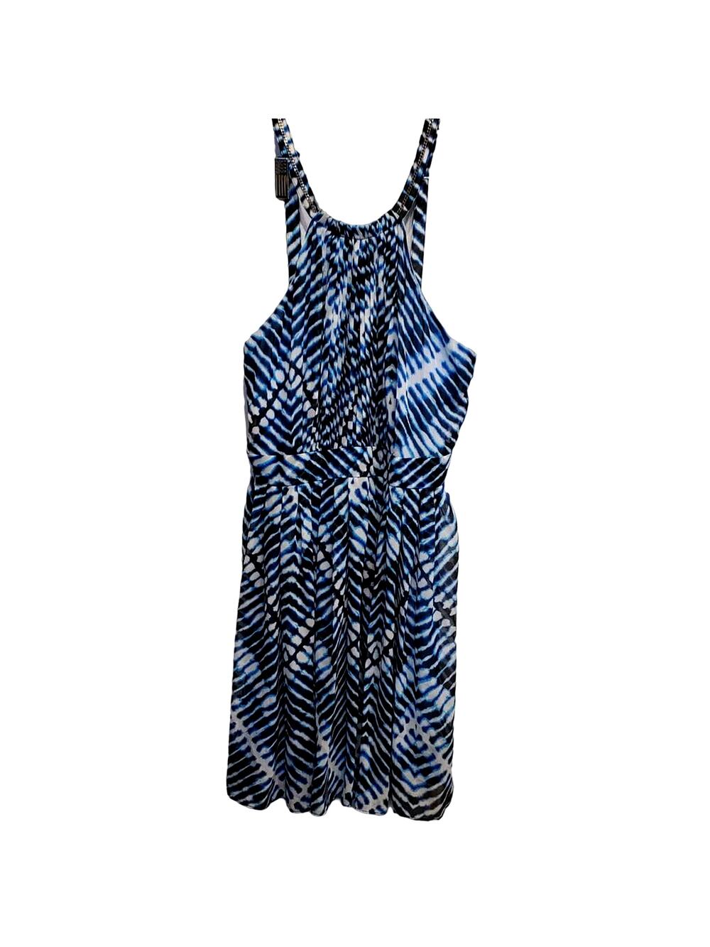 CALVIN Klein Women's Blue White Black Tank Flowy Petite Dress Size 8P
